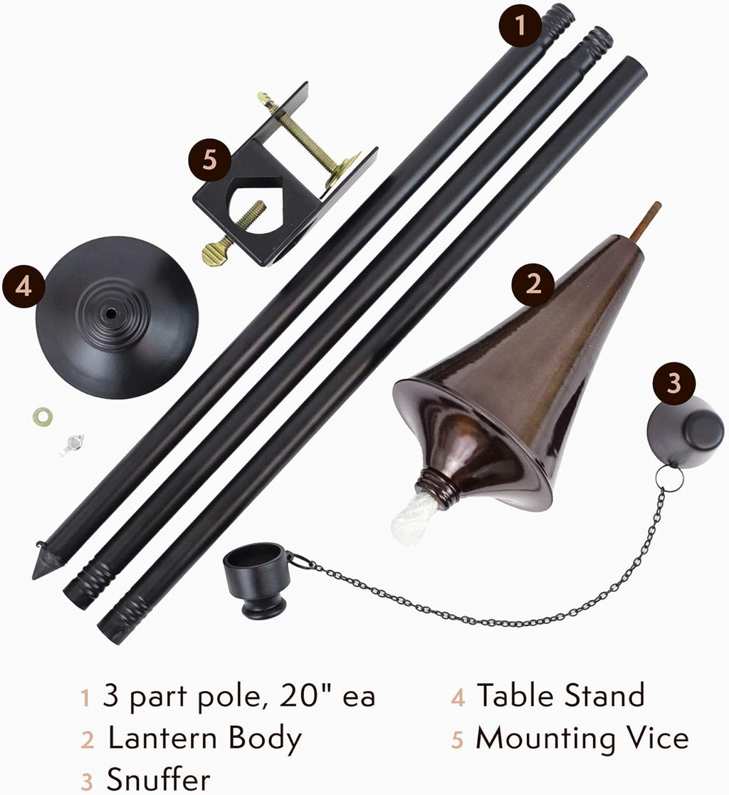 4-in-1 Outdoor Garden Torches with Table Top Stands and Deck Mounts (4-Pack, Caramel) J602