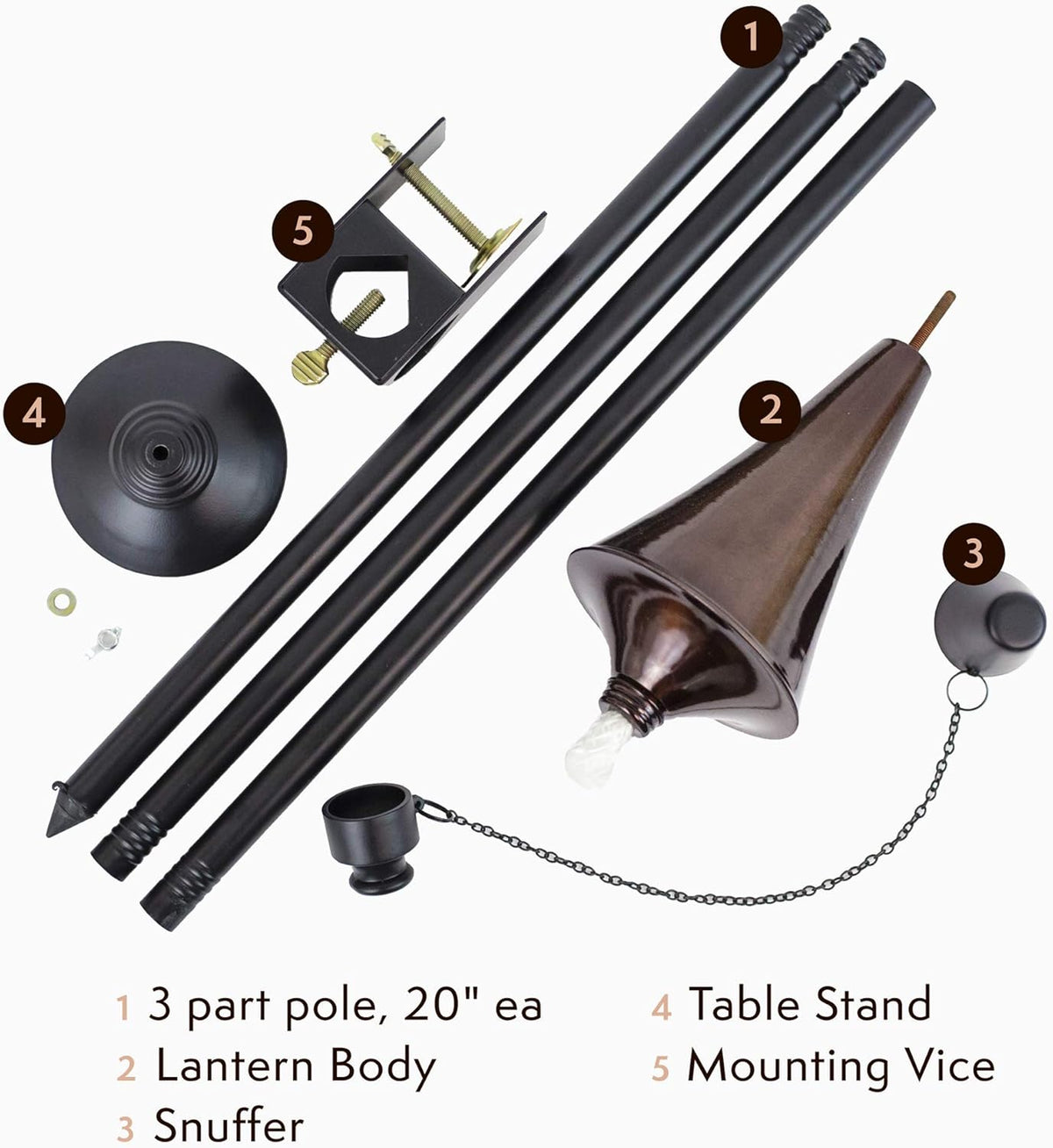 4-in-1 Outdoor Garden Torches with Table Top Stands and Deck Mounts (4-Pack, Caramel) J602
