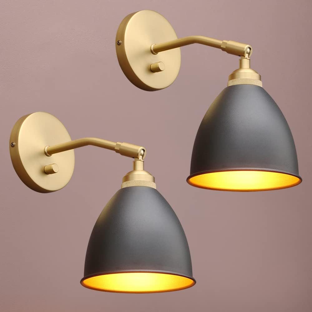 Vintage Wall Sconce 2-Pack Dimmable Industrial Metal Fixture Lamp with Black Metal Shade Z5399