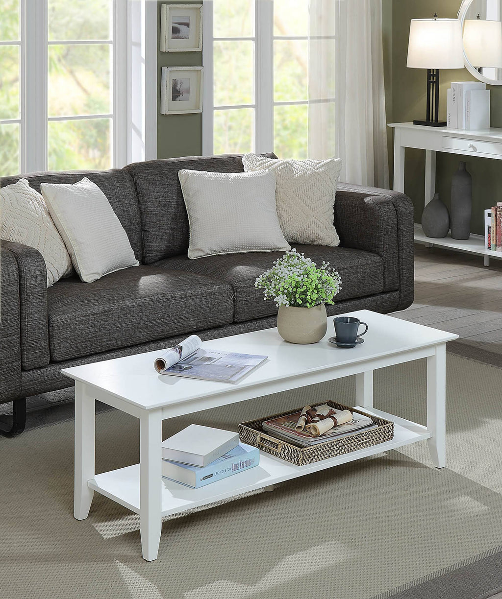 White Coffee Table with Shelf Z180701