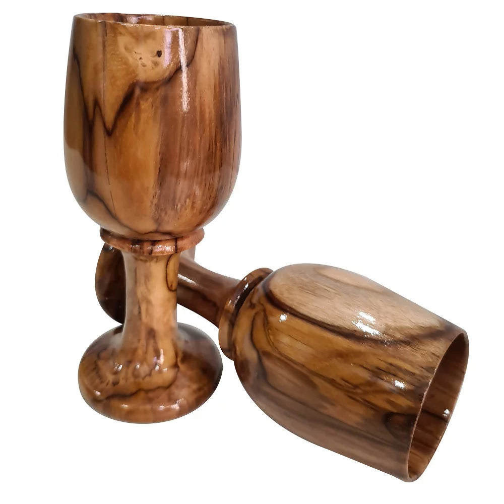 Rustic Dark Brown Wooden Wine Glass Goblet Drinkware Cup Set of 2 M770