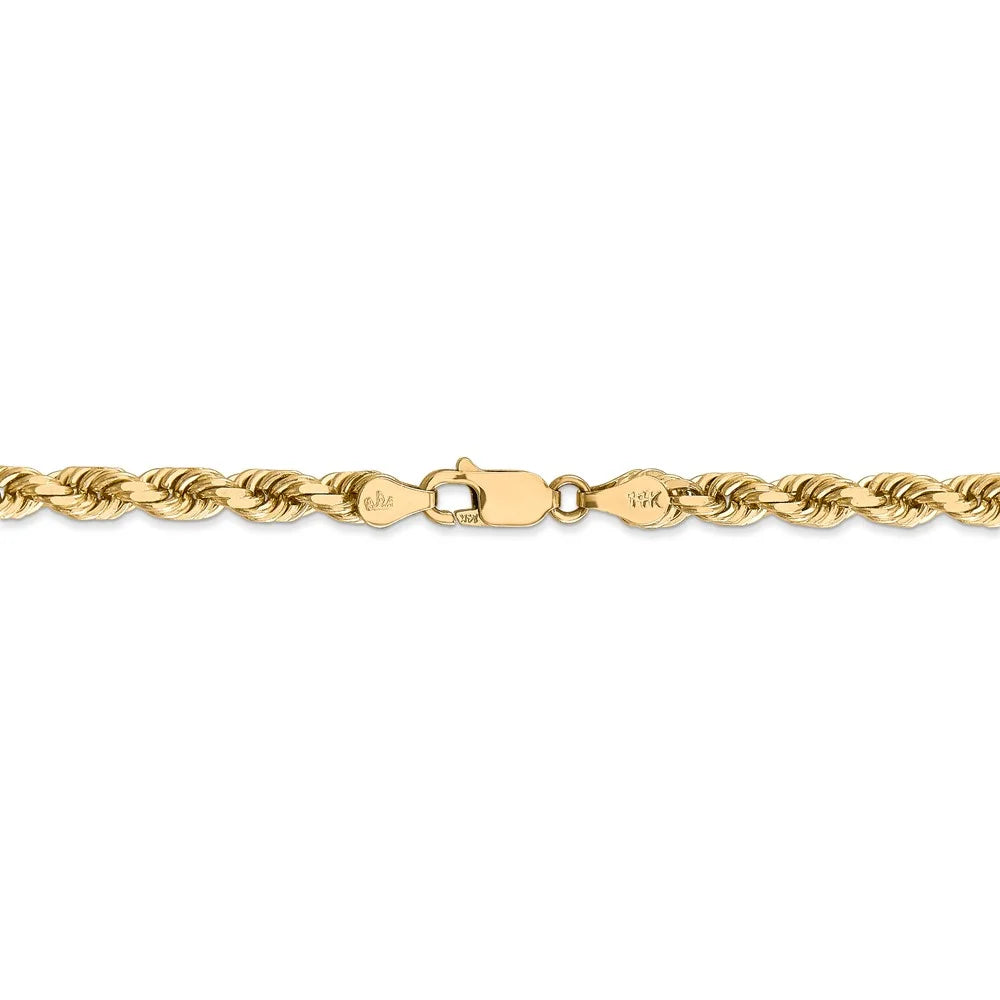 14kt Yellow Gold 4.5mm Diamond Cut Rope Chain with Lobster Clasp, 22 inch F4435