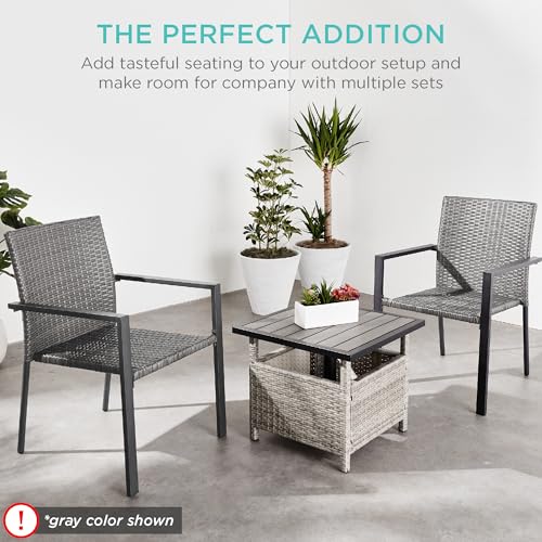 Set of 2 Stackable Outdoor Wicker Dining Armchair with Steel Frame Light Brown E4540