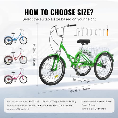 24-Inch Carbon Steel Folding Tricycle with Basket U4200