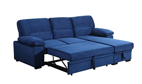 Black Grey Linen L Shaped Sleeper Sectional Sofa with Storage Chaise Q364