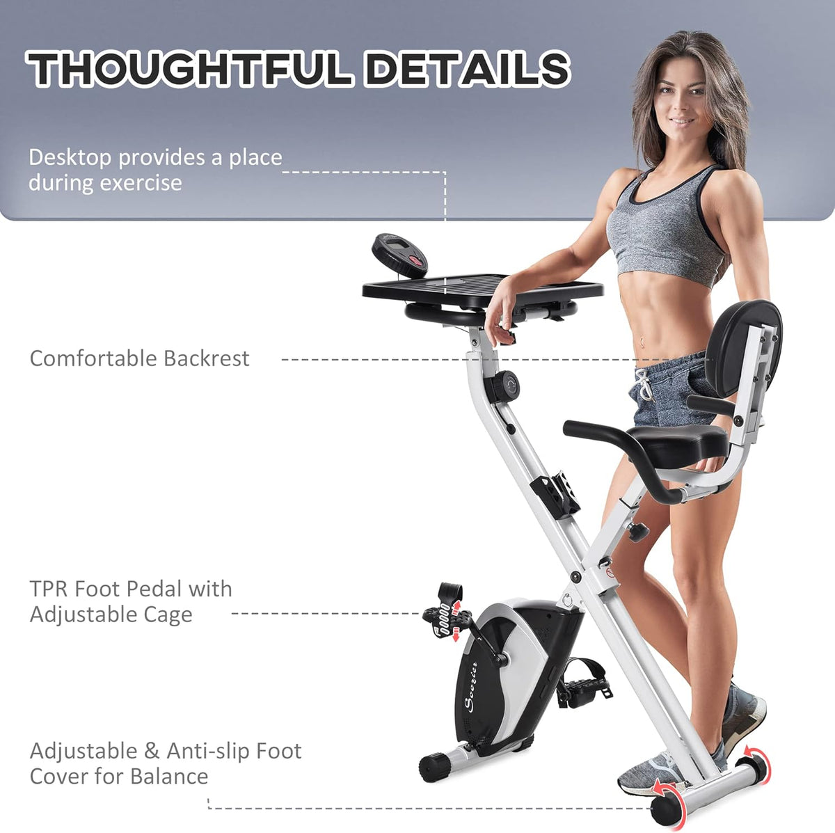 White Stationary Exercise Bike with Adjustable Desktop A27573