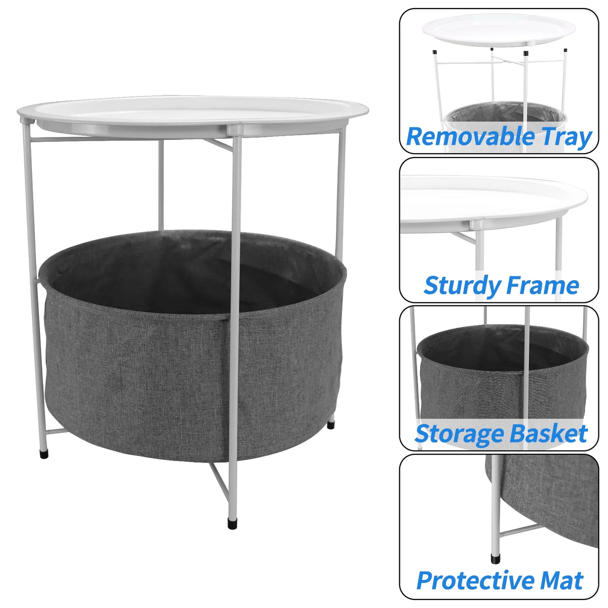 Round Metal End Table with Fabric Storage Basket M805616