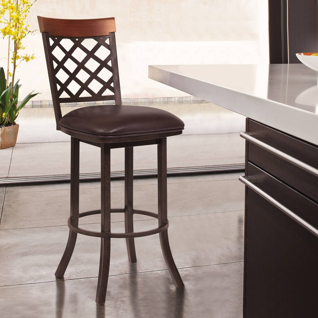 26x22 Counter Height Barstool in Mineral Finish with Vintage Black Faux Leather and Grey Walnut Y9179