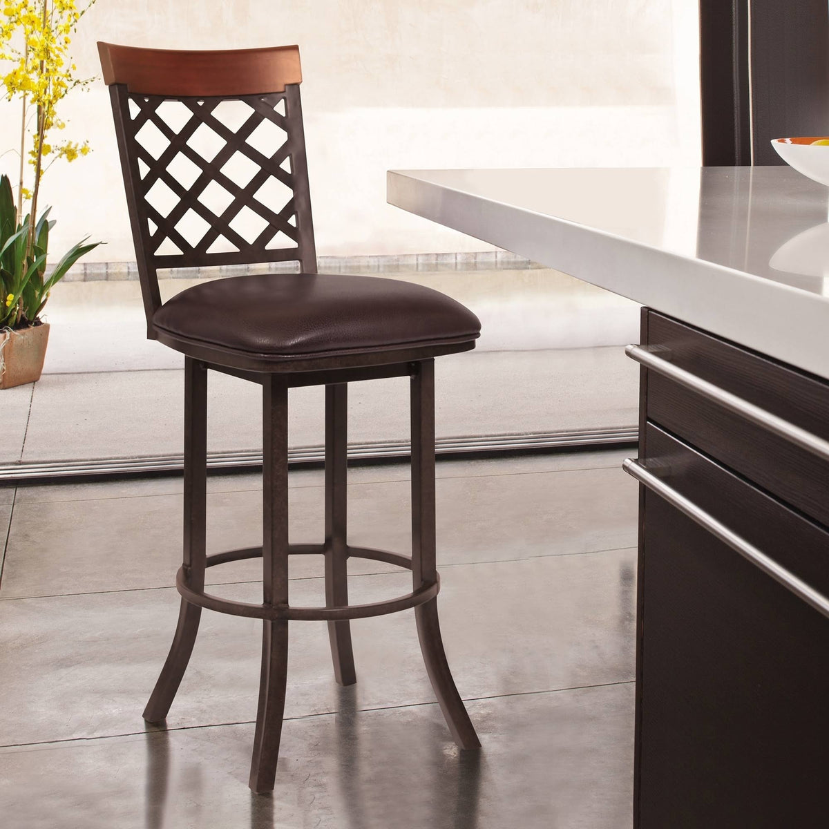 26x22 Counter Height Barstool in Mineral Finish with Vintage Black Faux Leather and Grey Walnut Y9179