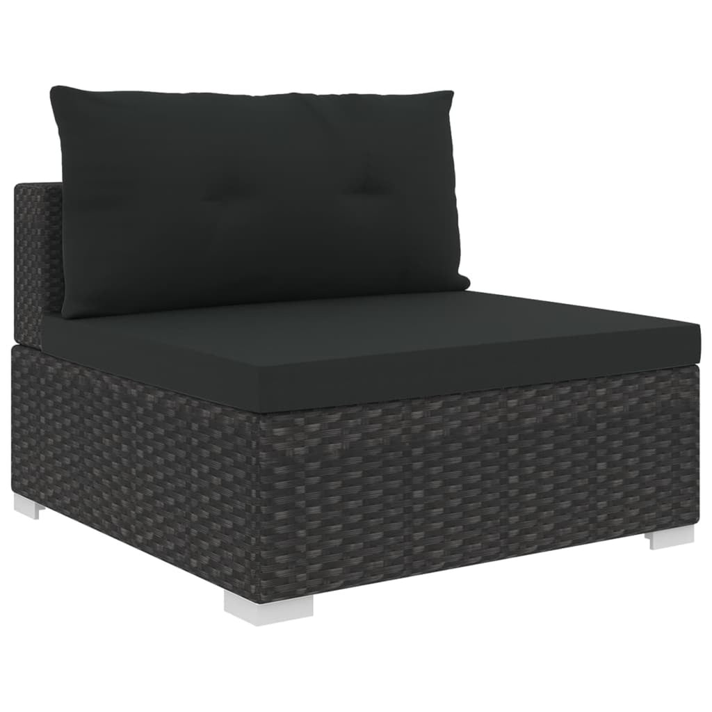 5 Piece Black Poly Rattan Outdoor Sectional Sofa Set with Tea Table and Ottoman D4332