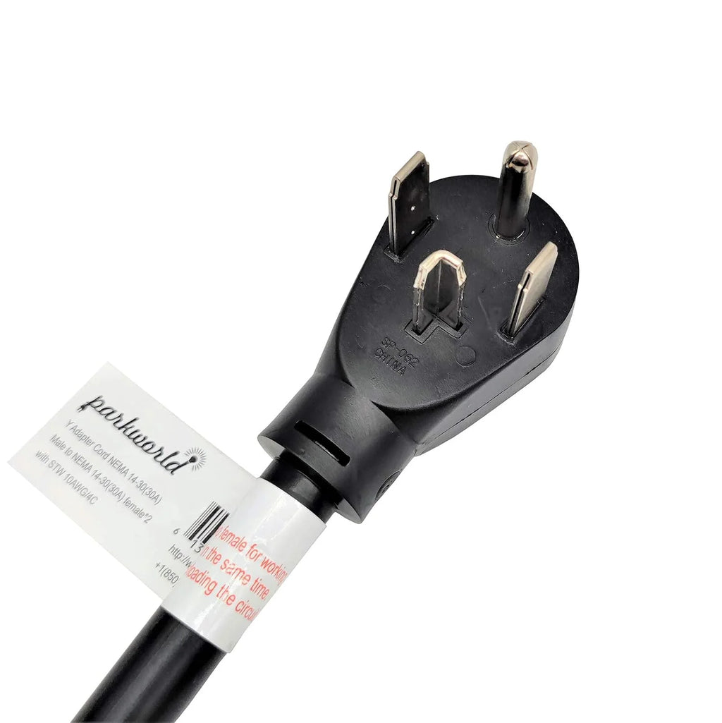 NEMA 14-30 Splitter, 14-30P Male Plug To Dual 14-30R Female Receptacle, 4-Prong 30 AMP Y Adapter Cord (20 Feet) X433