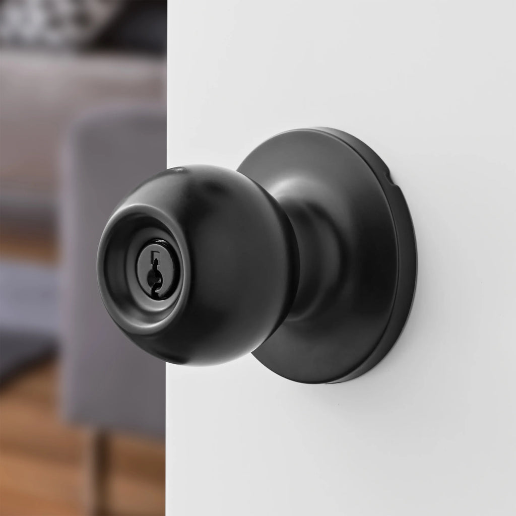 Matte Black Keyed Entry Doorknobs Twin Pack Z364000
