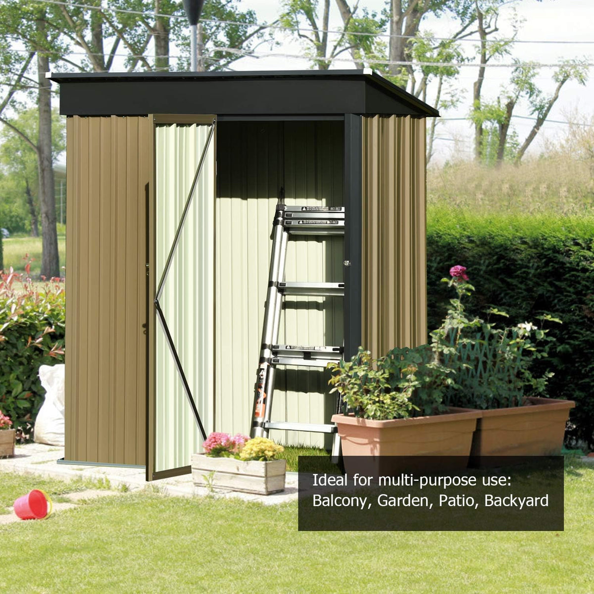 5x3 FT Galvanized Steel Outdoor Storage Shed, Dark Grey V236215