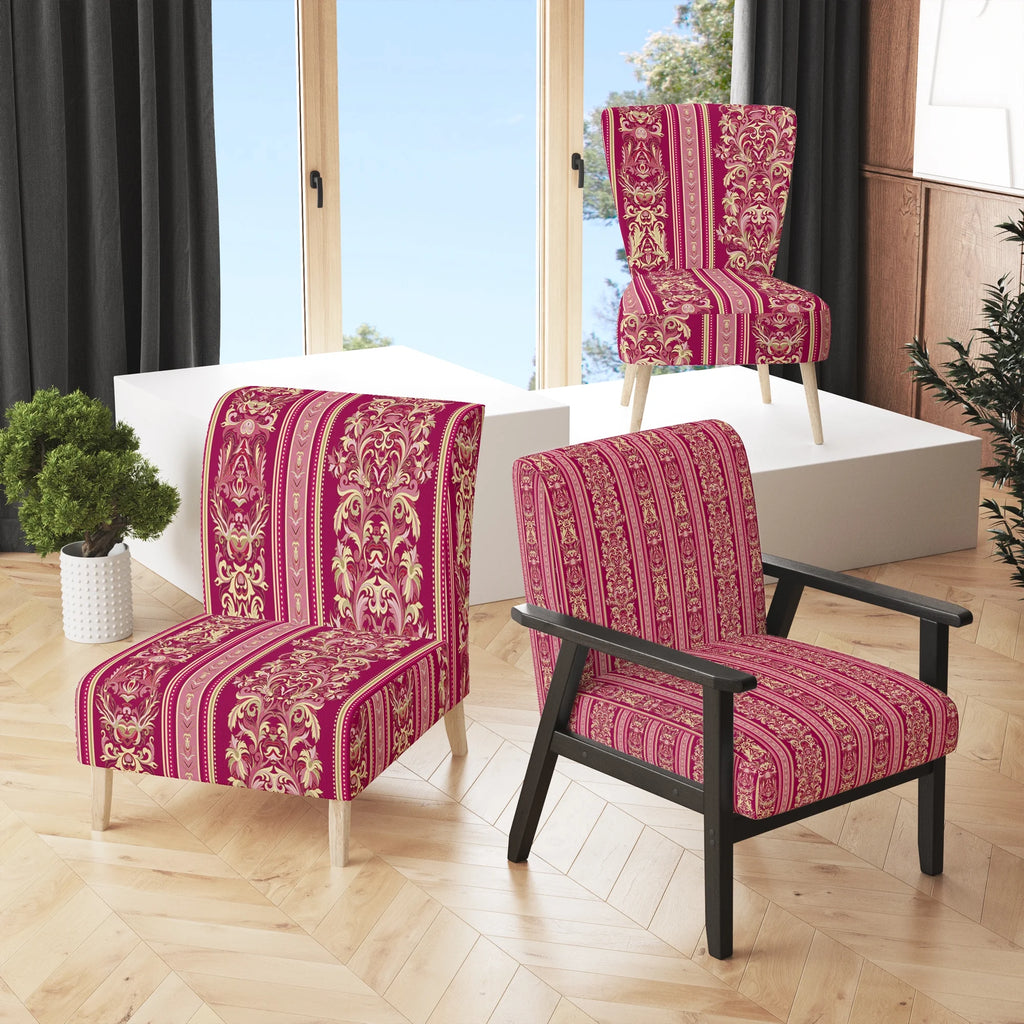 Purple and Gold Striped Pattern Upholstered Accent Chair O6454