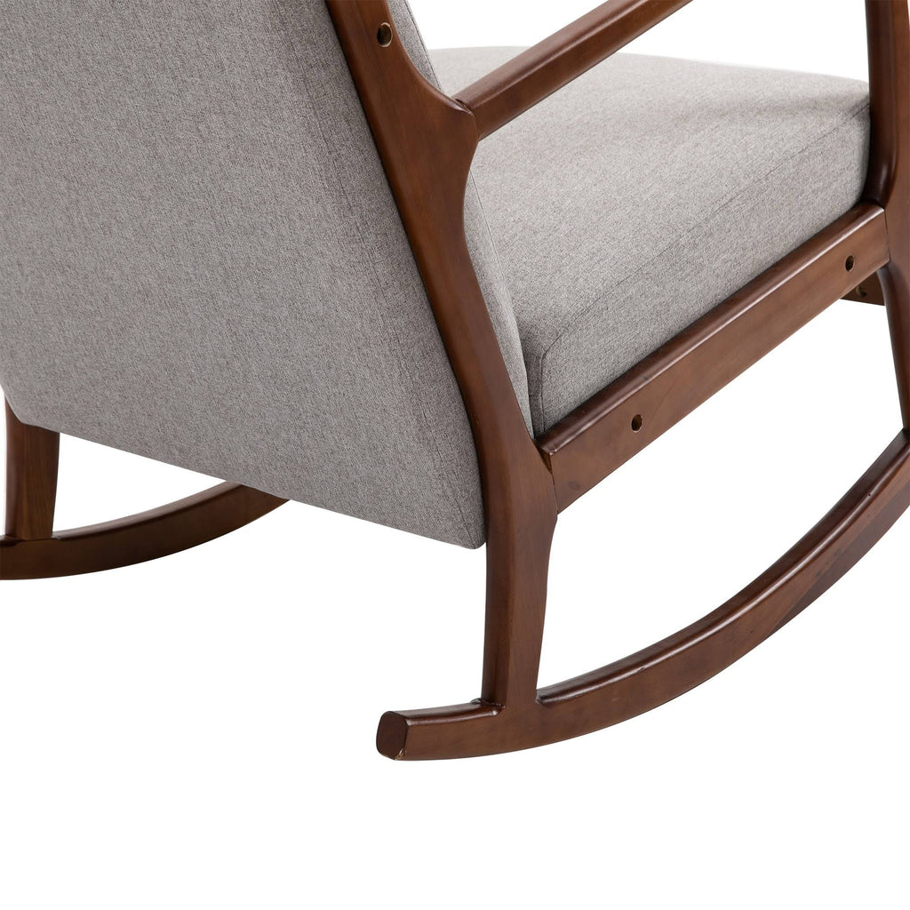 Grey Upholstered Rocking Armchair with Wood Base and Linen Fabric J244548