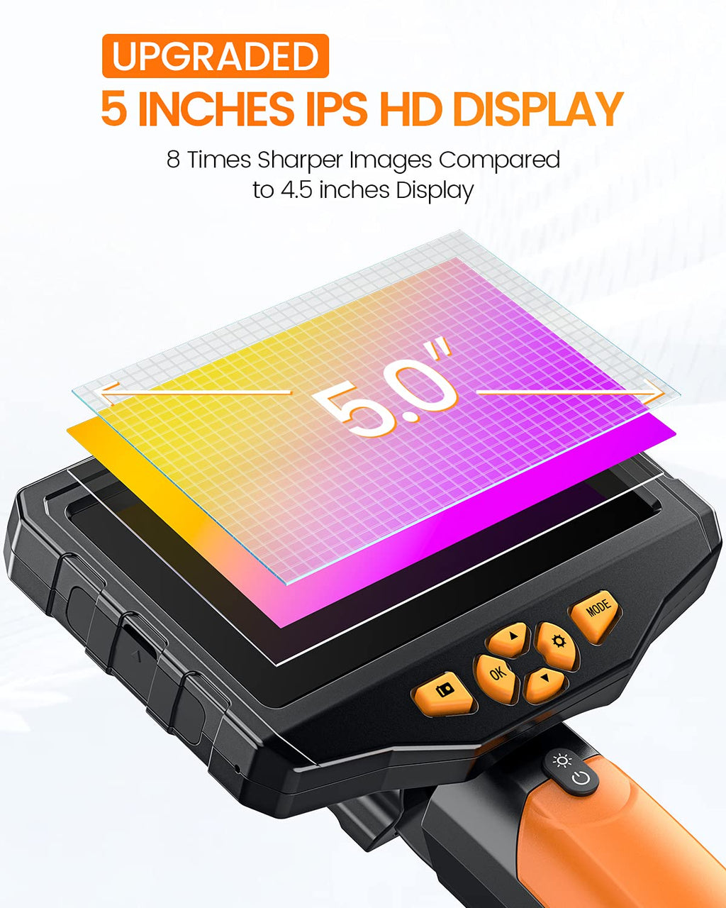 Dual Lens Inspection Camera with Light, 5 IPS Screen, 16.4ft Flexible Probe, 1080p P562