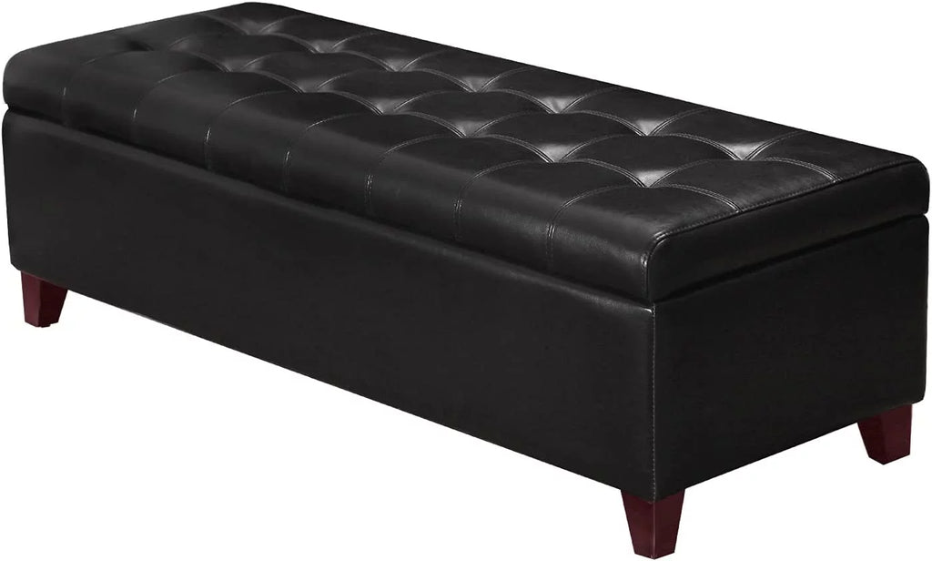 Black Lift Top Bonded Leather Storage Bench B8882