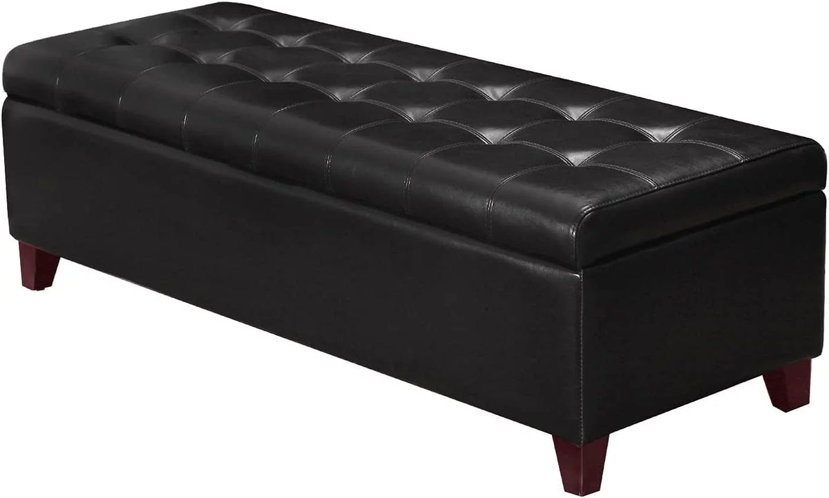 Black Lift Top Bonded Leather Storage Bench B8882