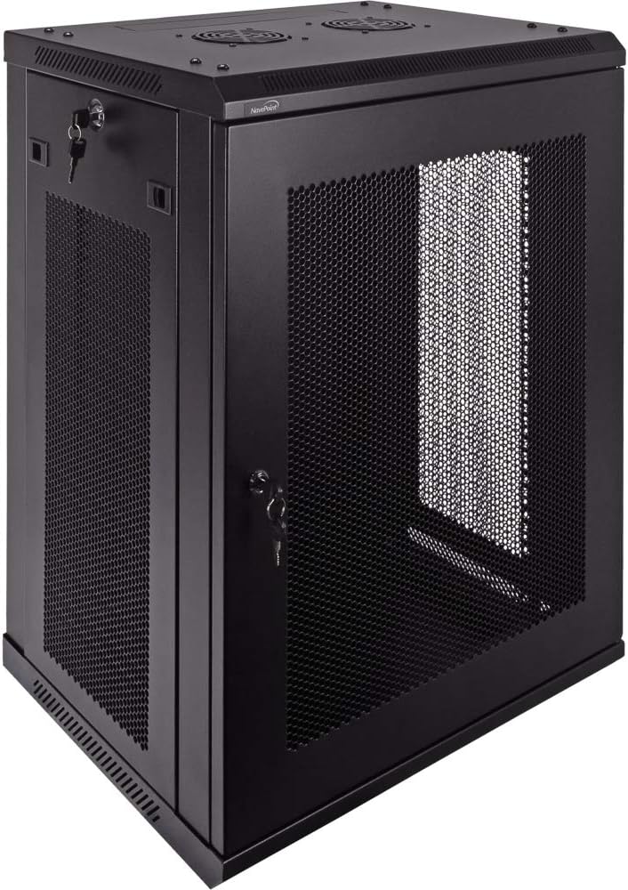 15U Wallmount Cabinet Enclosure 19-Inch Server Network Rack with Locking Perforated Door Black H685