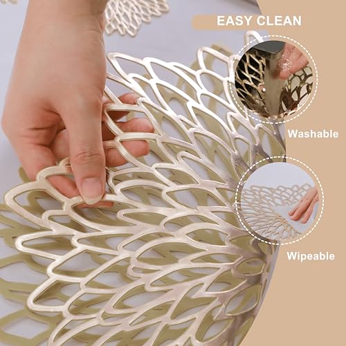 6 Pack Silver Metallic Glitter Vinyl Round Placemats W36008