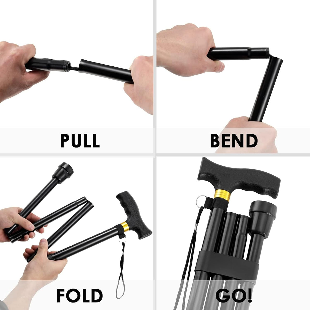 5-Level Height Adjustable Folding Plastic T-Handle Walking Cane I75892