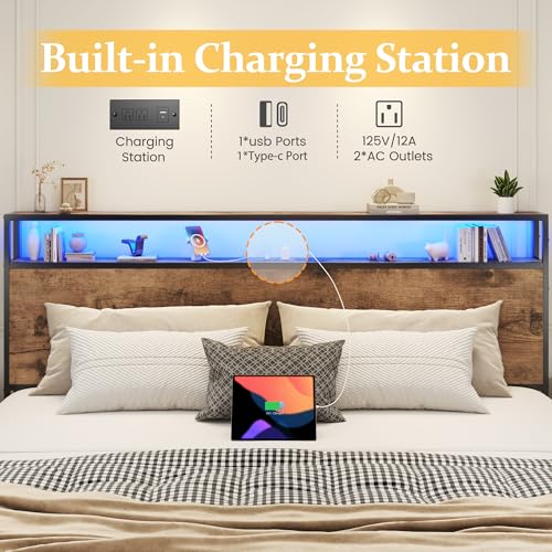 Queen Metal Platform Bed Frame with Storage Headboard and 4 Drawers G537461