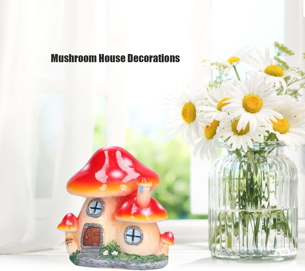 Red Synthetic Resin Mushroom House Sculpture 3.9x3.1x3.7 inch D5595
