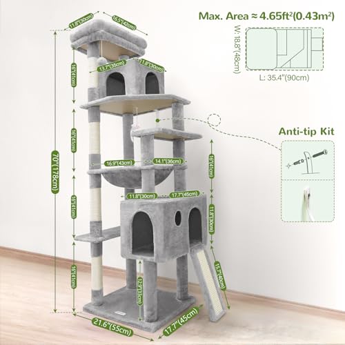 Light Grey 70 inch Cat Tree with Scratching Post D605176