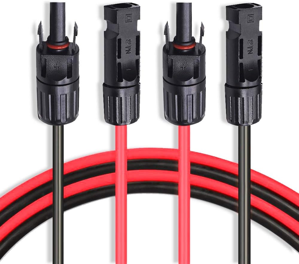 20 Feet 10AWG Solar Extension Cable Wire with Female and Male Connector, 10 Gauge (6mm²) Adaptor Kit Tool (20FT Red + 20FT Black) P34616