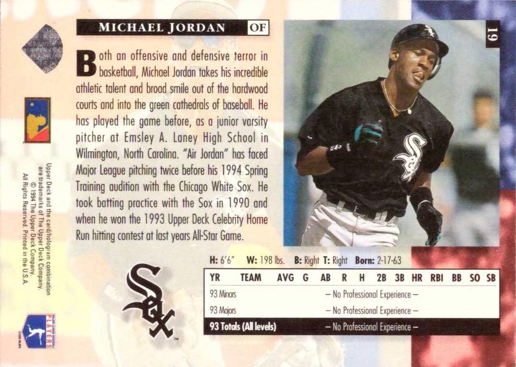 1994 Upper Deck Baseball #19 Michael Jordan Rookie Card S343