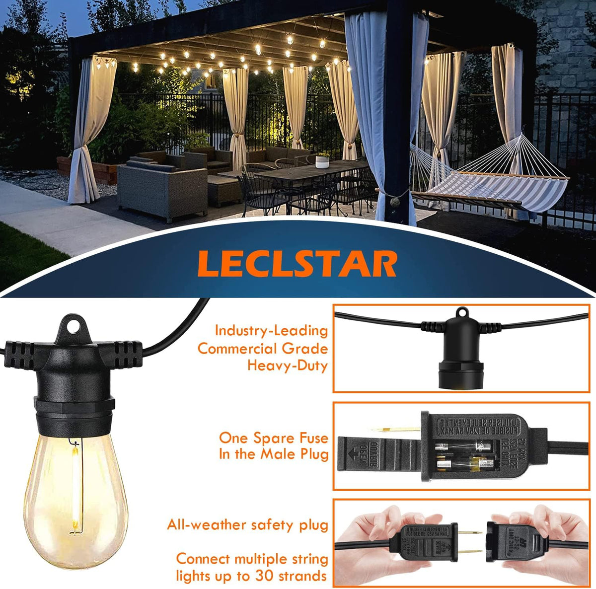 2-Pack 48FT Waterproof Outdoor String Lights A459149