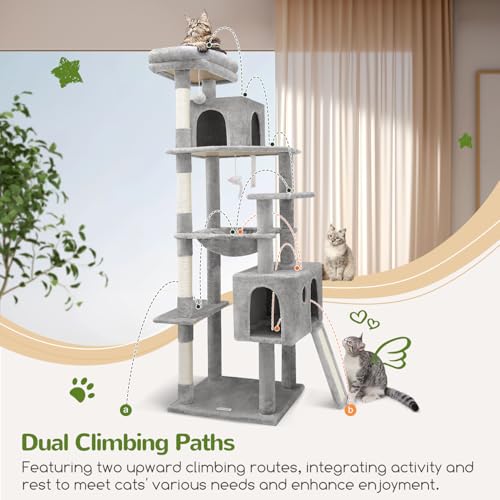 Light Grey 70 inch Cat Tree with Scratching Post D605176