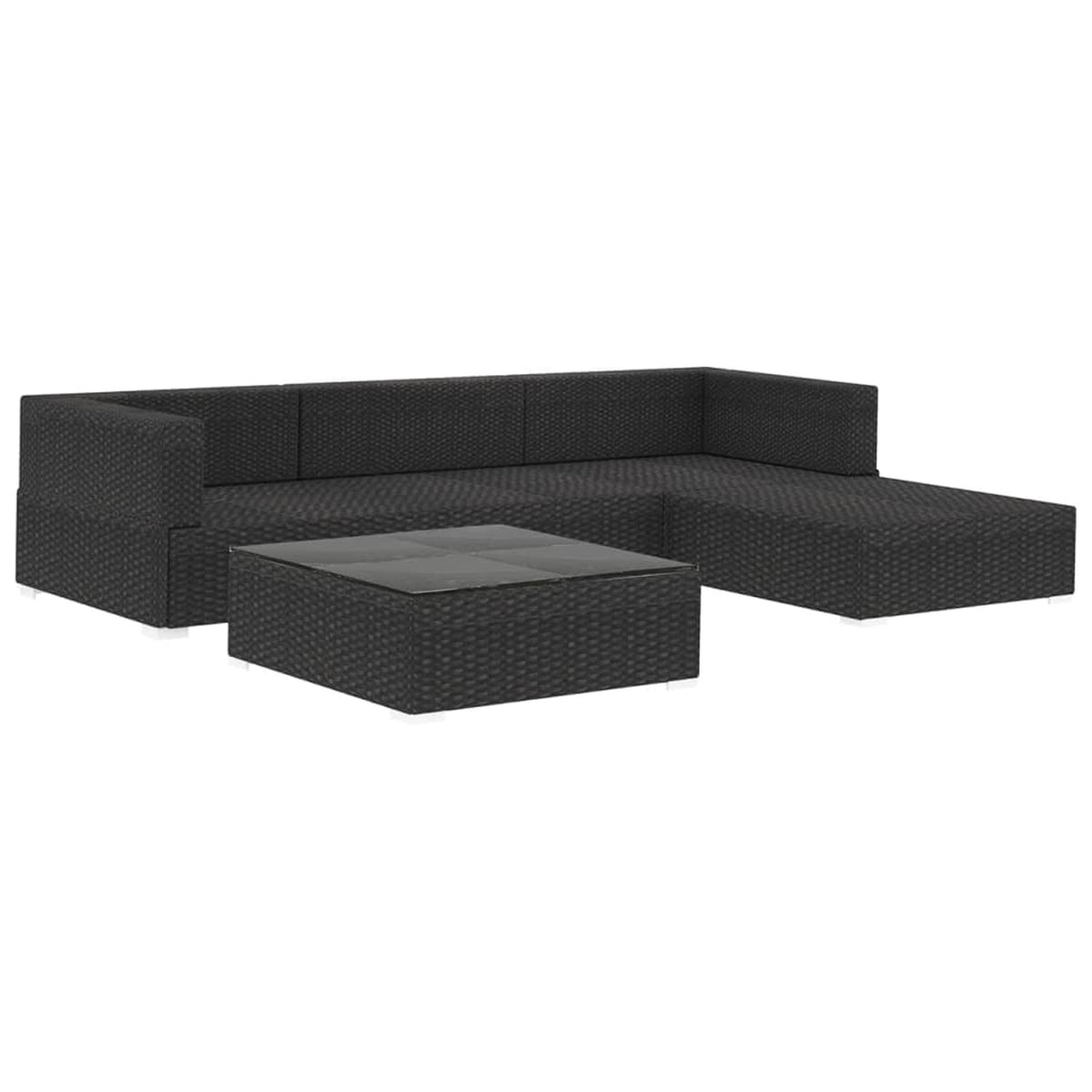 5 Piece Black Poly Rattan Outdoor Sectional Sofa Set with Tea Table and Ottoman D4332
