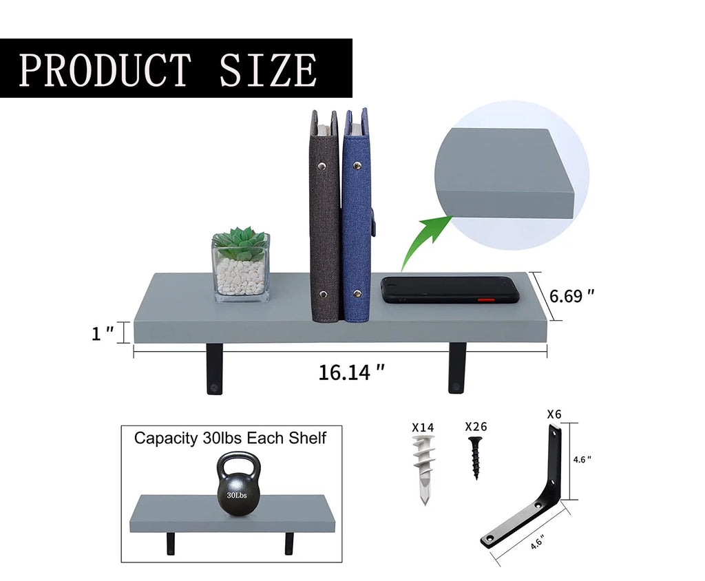 16 Inch Set of 3 Grey Wood Floating Shelves Y17374
