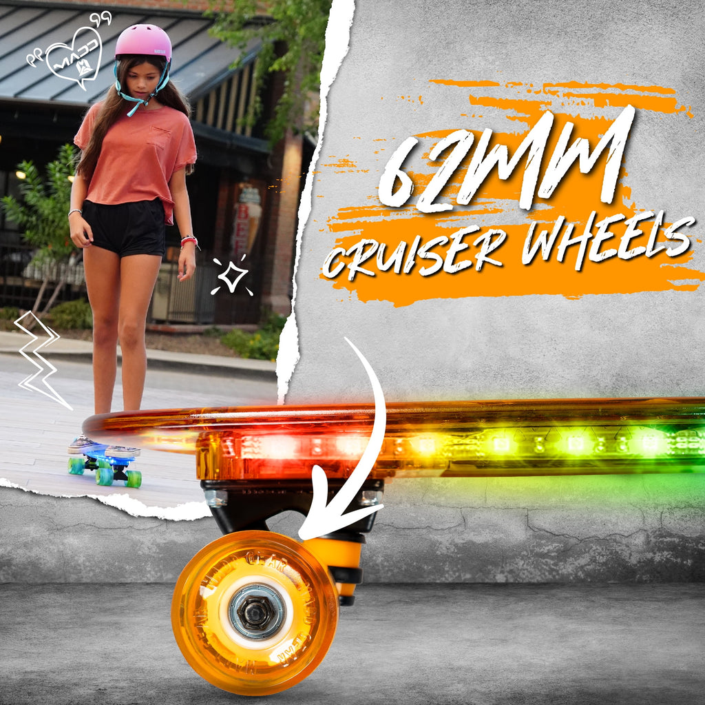Light-up Skateboard Mini Cruiser 62mm Wheels Complete Board Orange A51167