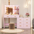 Black Vanity Desk with Mirror and Lights, 8 Storage Drawers W318