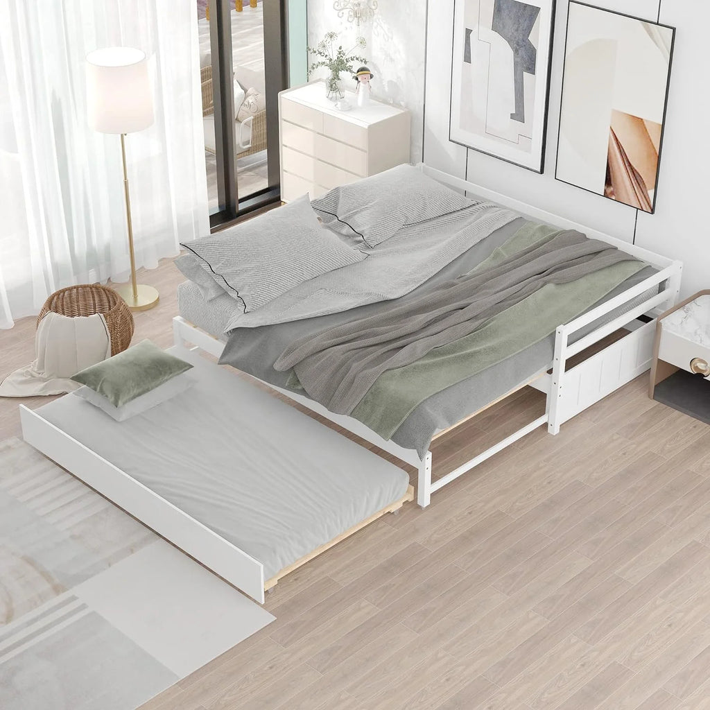 White Wood Extendable Daybed with Trundle H55016