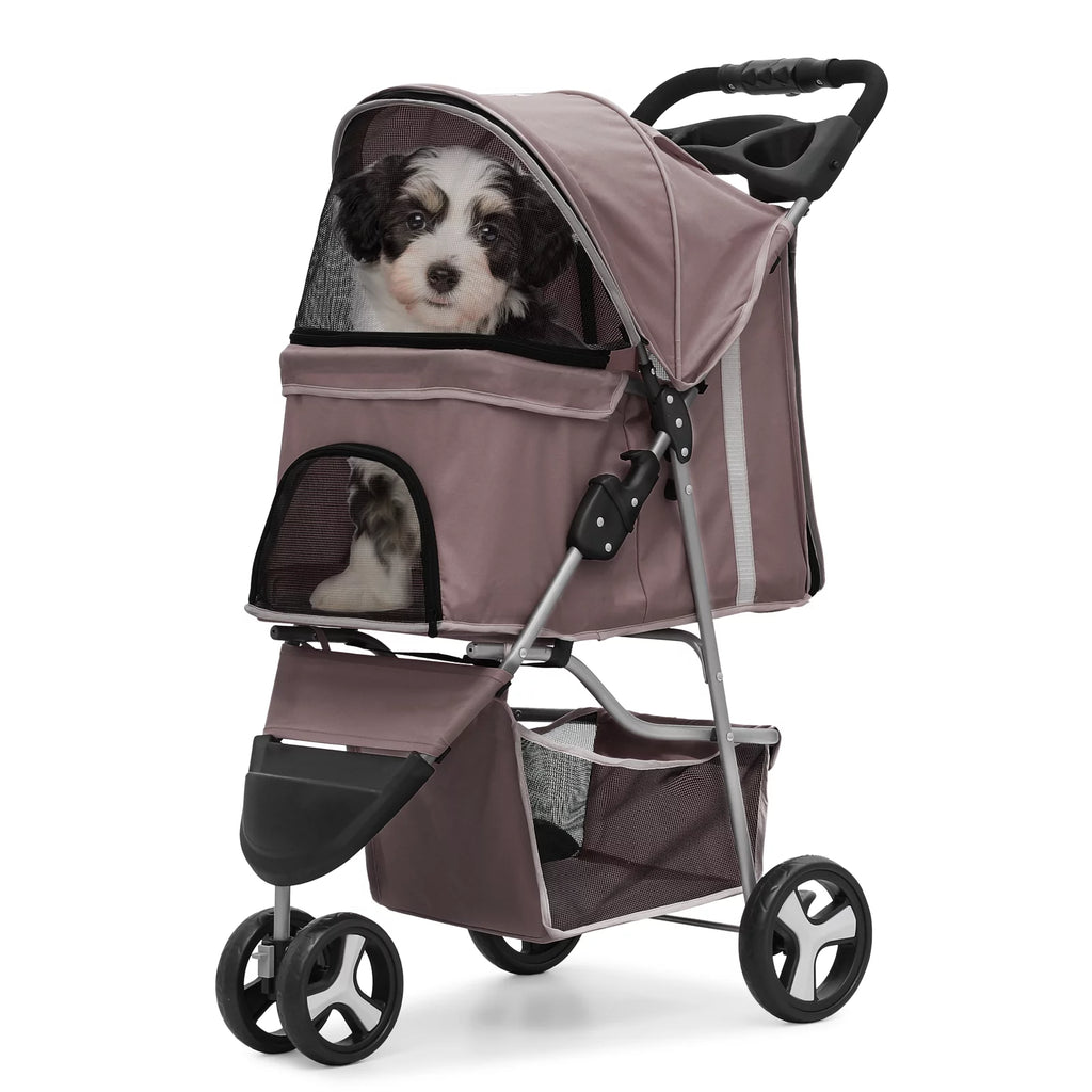 Foldable Pet Stroller with Wheels, Storage Basket and Cup Holder, Navy Blue I927