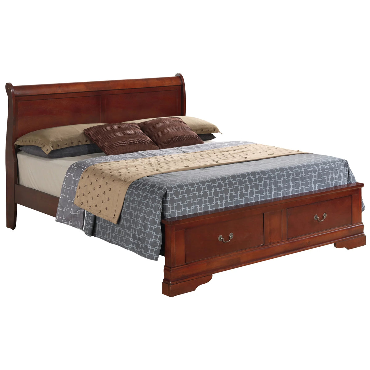 Cherry Storage Sleigh Bed with 2 Drawers B606408