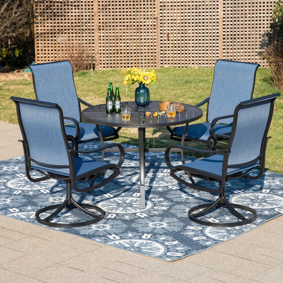 5-Piece Outdoor Patio Dining Set with Swivel Chairs & Round Table J3098