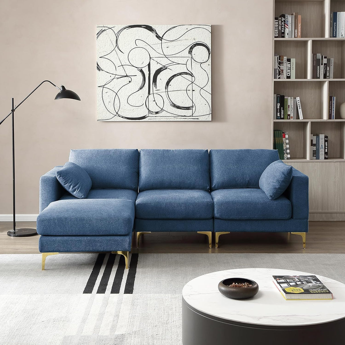Blue Reversible Modular Sofa with 2 Pillows T5753