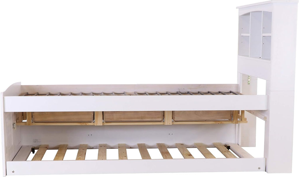 White Twin Bookcase Bed with 3 Drawers and Trundle H49120
