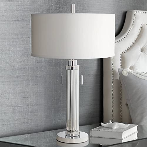 30" Tall Glass Column End Table Lamps Set of 2 J5997