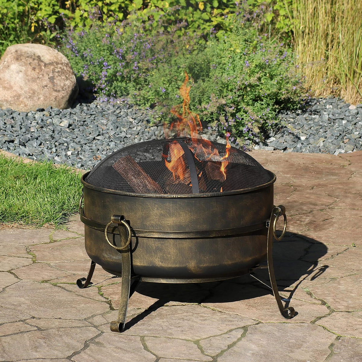 24-Inch Wood-Burning Fire Pit with Spark Screen, Poker, and Grate T85794