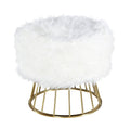 White/Gold Faux Fur Ottoman U35408