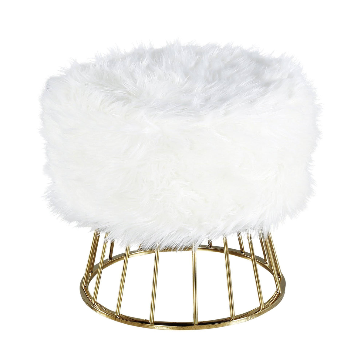White/Gold Faux Fur Ottoman U35408
