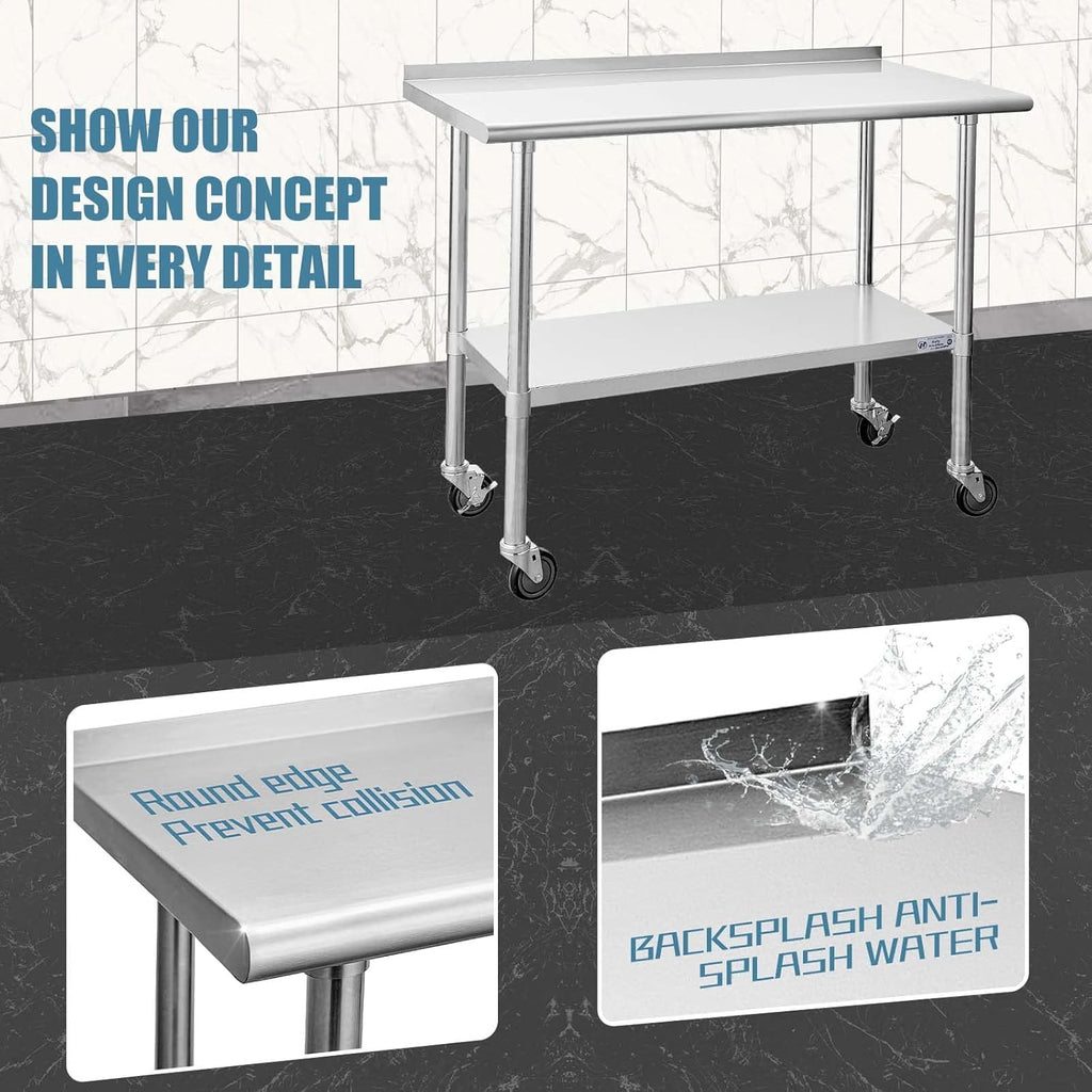 Stainless Steel Table 24 x 48 Inches with Caster Wheels S857510