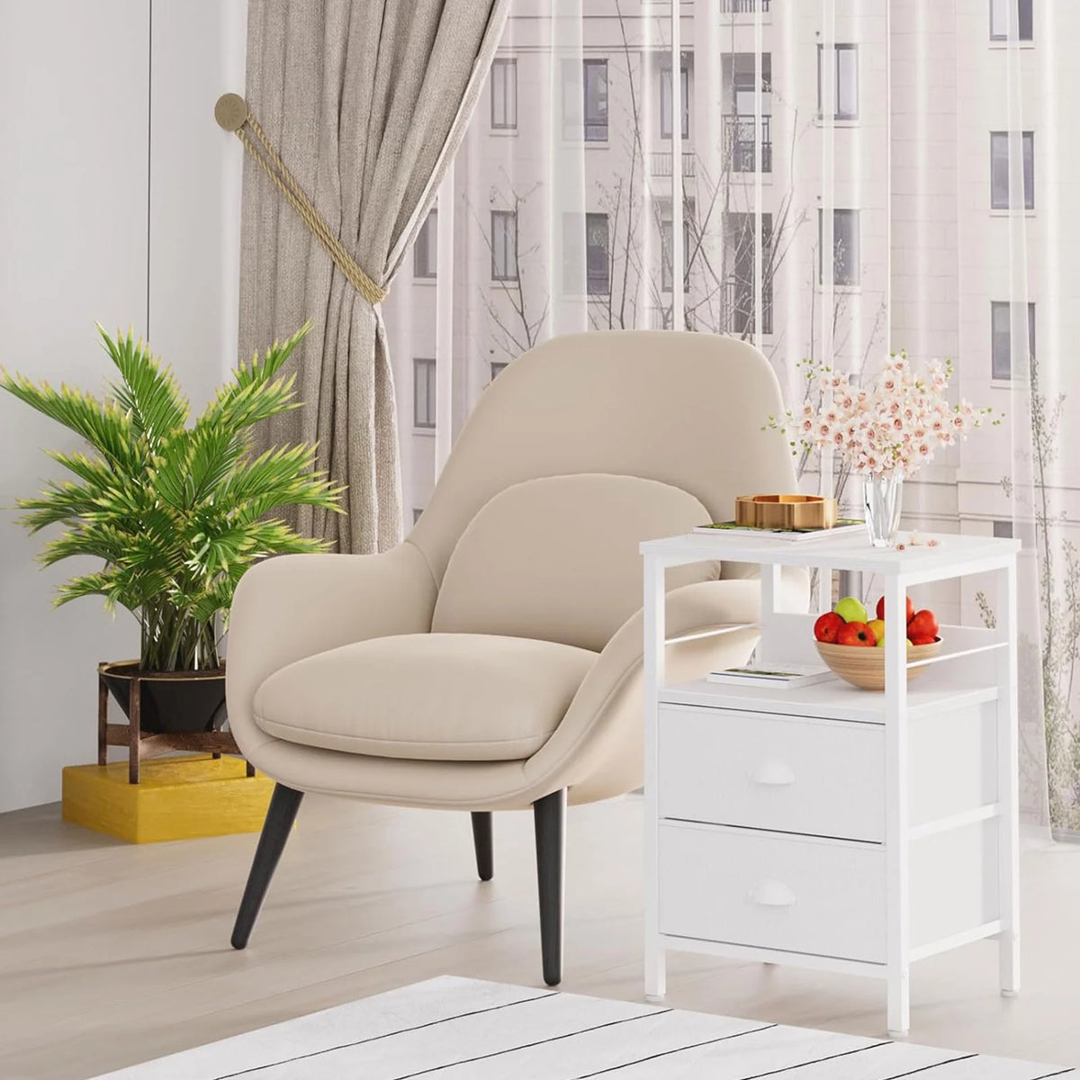 Set of 2 Nightstands with Charging Station and 2 Fabric Drawers I992