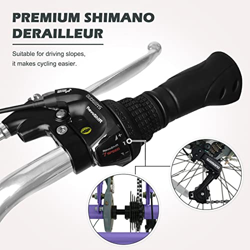 20/24/26IN Trike Bike with Parking Brake Handle, 7 Speed Rear Derailleur, Double-Wall Wheel Rims O276
