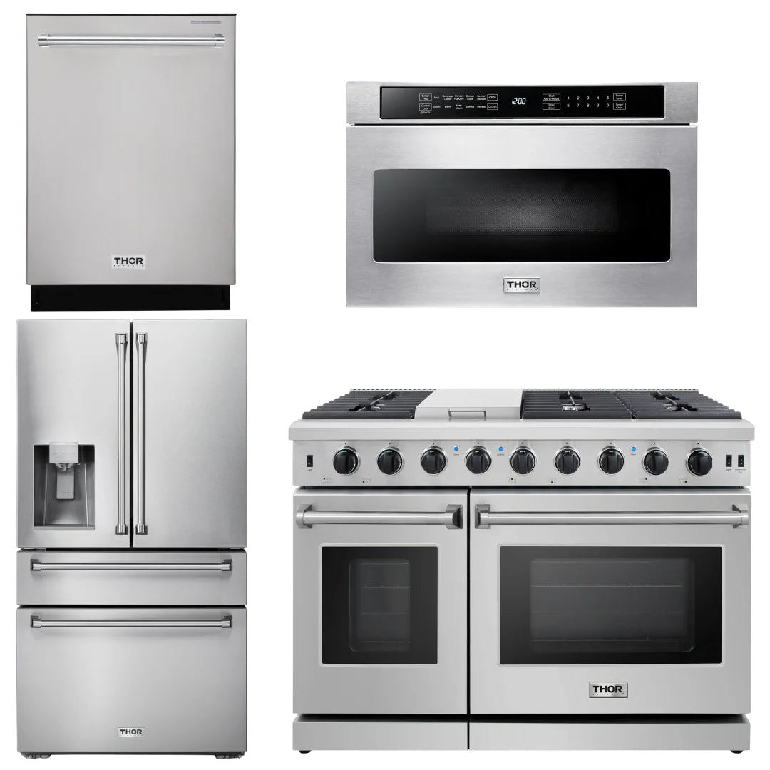 48 Propane Gas Range, Dishwasher, Refrigerator with Water and Ice Dispenser, Microwave R65037